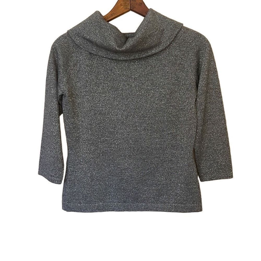 ‎Ann Taylor LOFT Cowl Neck Wool Blend  Metallic Silver Top